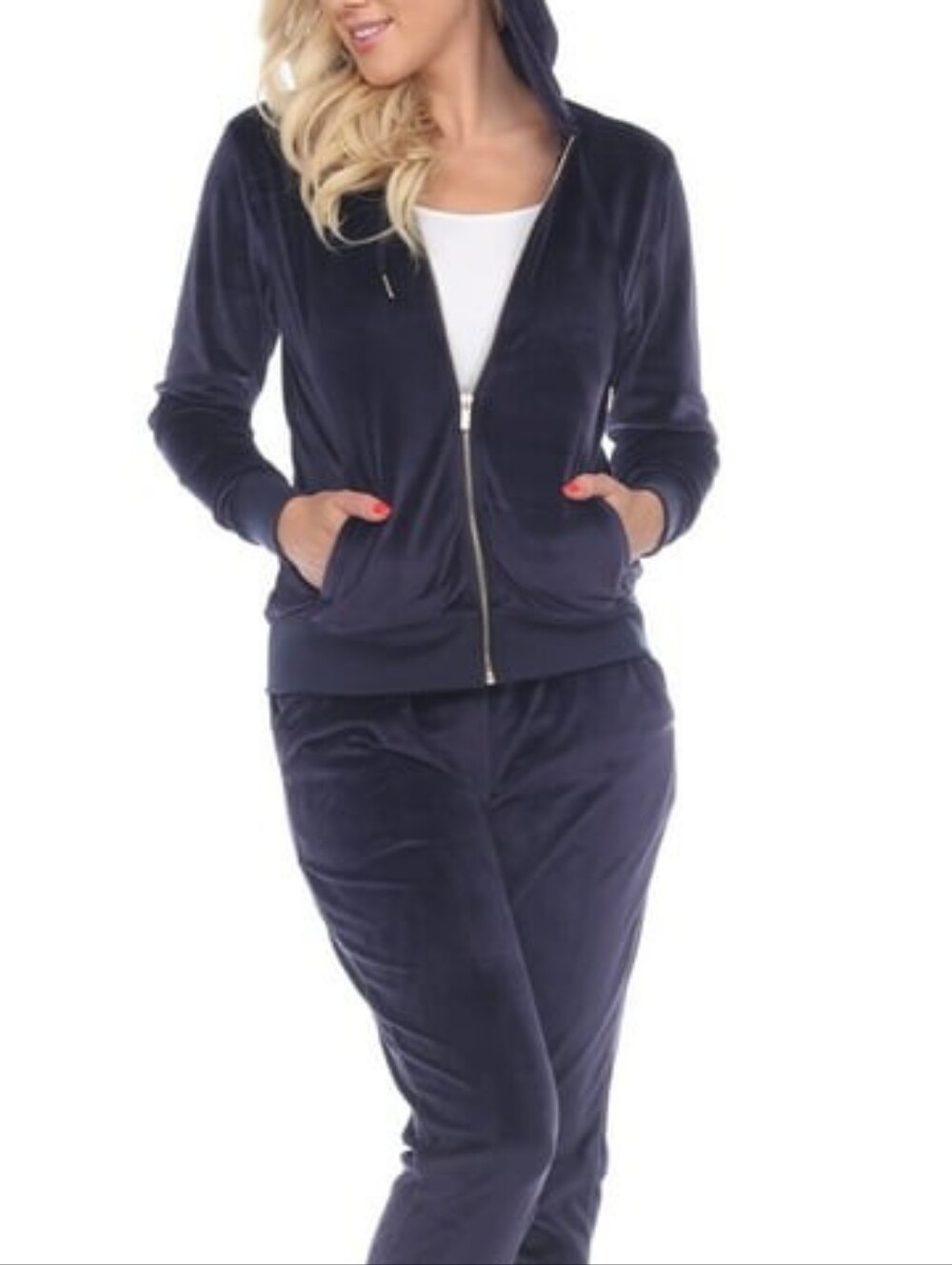 NWT Soft Velour Full Zip Hoodie Jacket Navy By White Mark Y2K Small